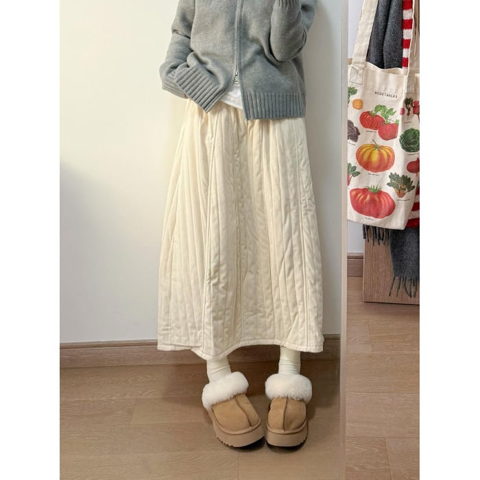 Пола с А-образен силует, миди дължина, едноцветна, полиестер, микроеластична