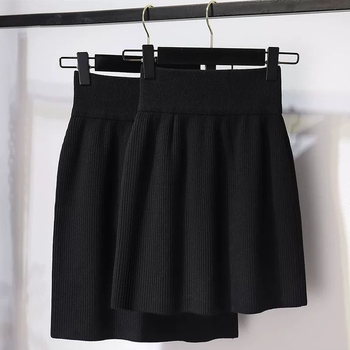 Плетена пола А-линия, къса, полиестер, корейски стил