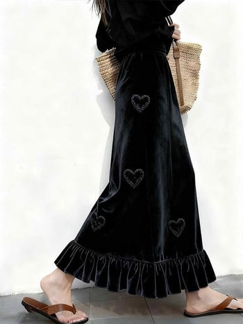 A-образна дълга пола за жена с обработка против намачкване, памук/полиестер, зимна колекция 2025, лека еластичност