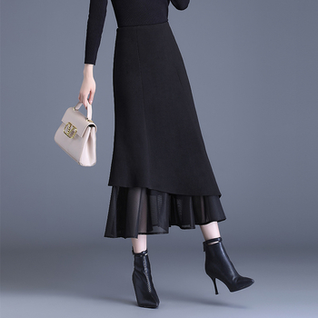 Пола с рибешка опашка, висока талия, зимна дълга до глезена, принцес стил, полиестер 90-95%, сгънат триизмерен декоративен асиметричен цип