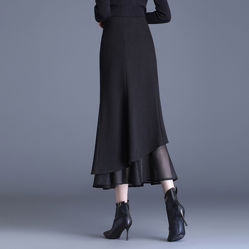 Пола с рибешка опашка, висока талия, зимна дълга до глезена, принцес стил, полиестер 90-95%, сгънат триизмерен декоративен асиметричен цип