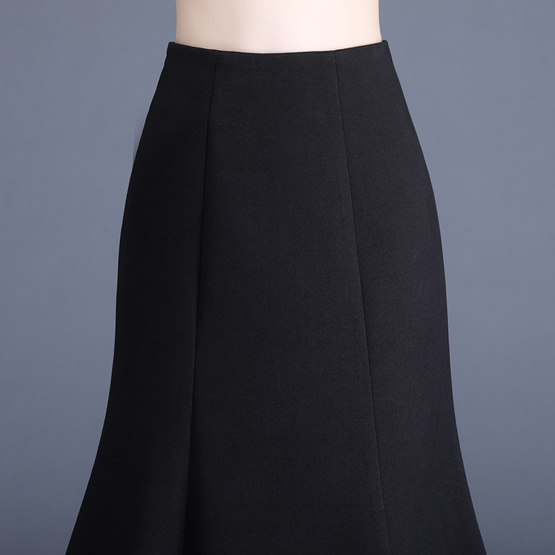 Пола с рибешка опашка, висока талия, зимна дълга до глезена, принцес стил, полиестер 90-95%, сгънат триизмерен декоративен асиметричен цип