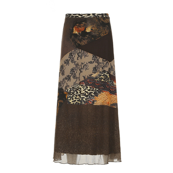 Női midi szoknya, absztrakt patchwork mintával, Modal anyagból, mikroelasztikus.