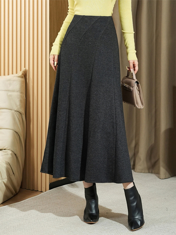 А-образна дълга вълнена пола, висока талия, микроеластична