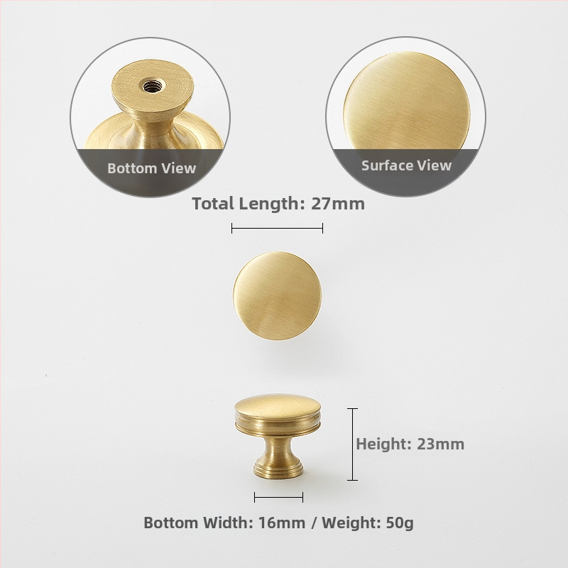 Mâner de ușă pentru dulap Nusheng, din cupru pur, montaj printr-o singură gaură, stil modern minimalist