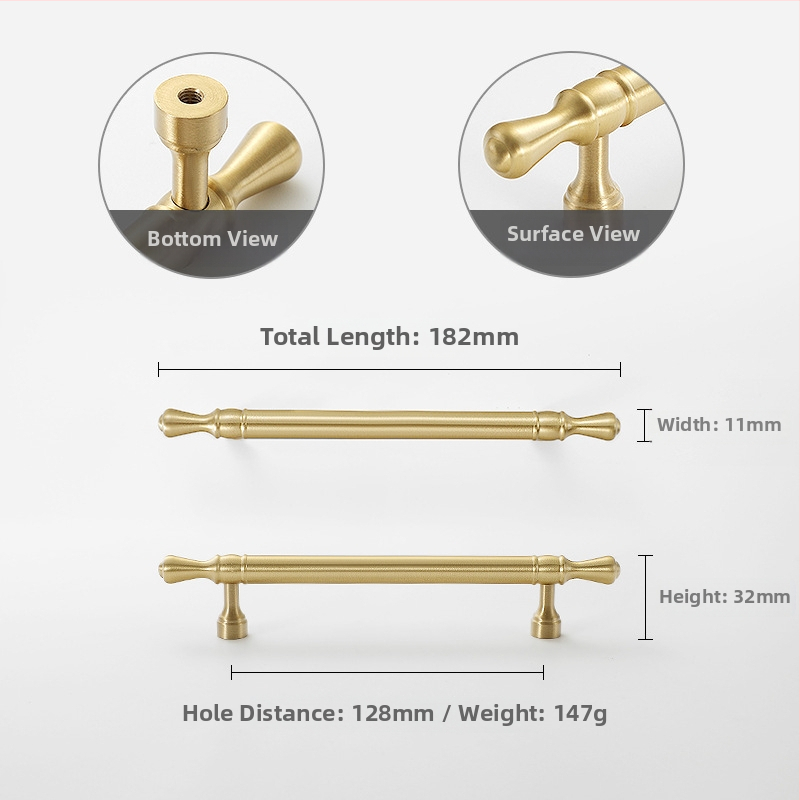 Mâner de ușă pentru dulap Nusheng, din cupru pur, montaj printr-o singură gaură, stil modern minimalist