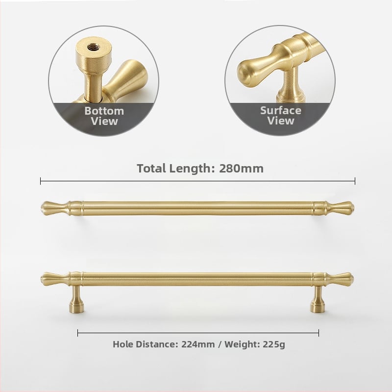 Mâner de ușă pentru dulap Nusheng, din cupru pur, montaj printr-o singură gaură, stil modern minimalist