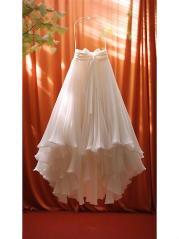 Плисирана дълга пола с многопластов дизайн и презрамки с пеперудено оформление, шифоново-полиестерова материя, 90-95% полиестер, пролет 2025