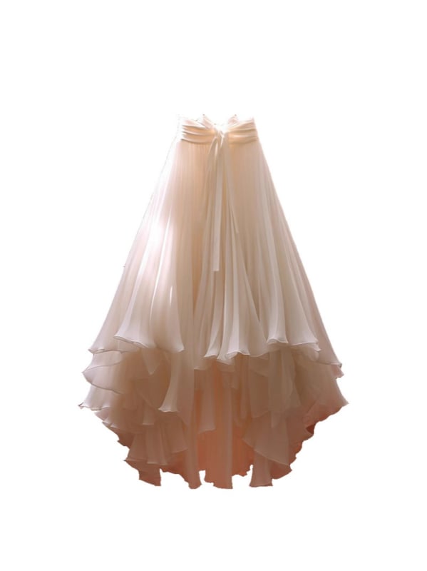 Плисирана дълга пола с многопластов дизайн и презрамки с пеперудено оформление, шифоново-полиестерова материя, 90-95% полиестер, пролет 2025