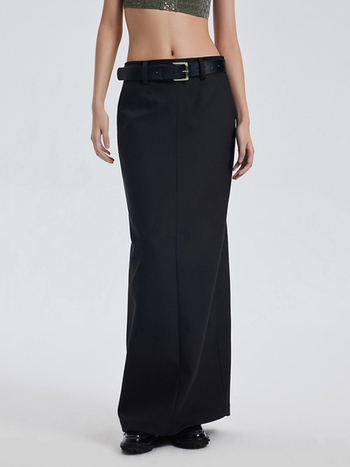 Дълга пола с цепка, ханшово подчертана кройка, едноцветна полиестерова материя, 95% полиестер, стил: градски делови