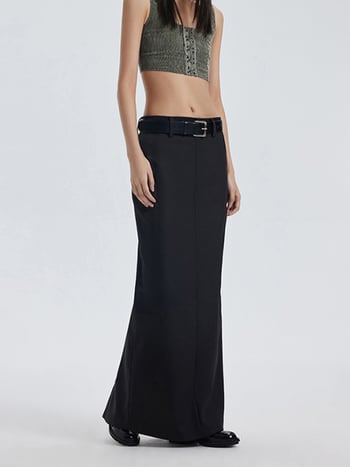 Дълга пола с цепка, ханшово подчертана кройка, едноцветна полиестерова материя, 95% полиестер, стил: градски делови