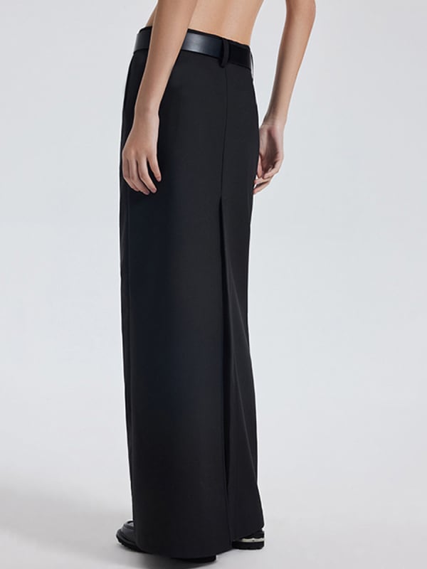 Дълга пола с цепка, ханшово подчертана кройка, едноцветна полиестерова материя, 95% полиестер, стил: градски делови