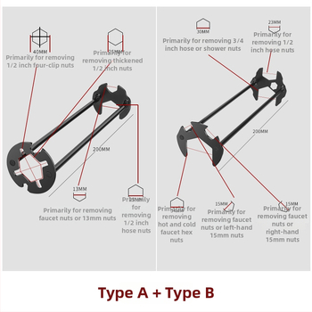 Πολυχρηστικό κλειδί για νεροχύτη και βρύση, εργαλείο χαλάρωσης, εγκατάσταση και αφαίρεση μπάνιου, κλειδί με διπλό άξονα (Μάρκα: 11 • Υλικό: Ατσάλι από άνθρακα • Κωδικός προϊόντος: Bs 01 • Στυλ: Προσιτή πολυτέλεια)