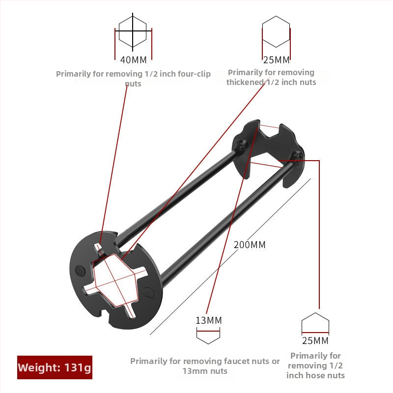 Πολυχρηστικό κλειδί για νεροχύτη και βρύση, εργαλείο χαλάρωσης, εγκατάσταση και αφαίρεση μπάνιου, κλειδί με διπλό άξονα (Μάρκα: 11 • Υλικό: Ατσάλι από άνθρακα • Κωδικός προϊόντος: Bs 01 • Στυλ: Προσιτή πολυτέλεια)
