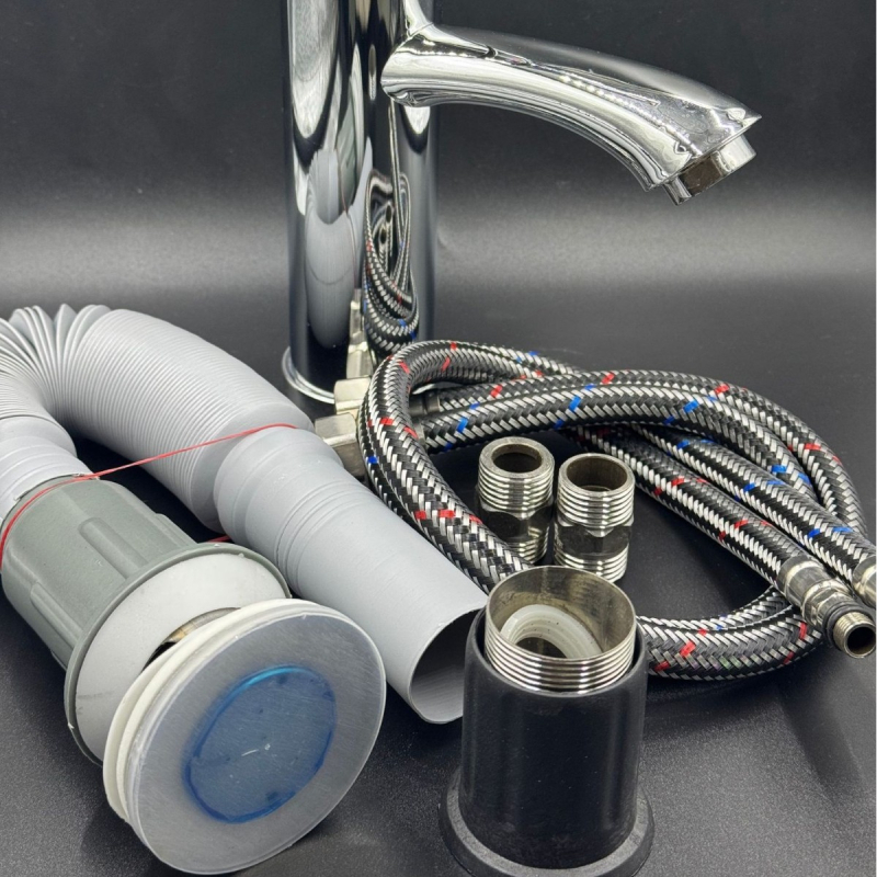 Kupaonska miješalica za umivaonik od nehrđajućeg čelika, za jedan otvor, vertikalna ugradnja, keramički uložak, 9 mm ulaz/izlaz, model T-009