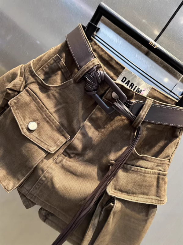 А-образна къса дънкова пола с множество джобове, без бръчки, памук-полиестър смес, пролет 2026