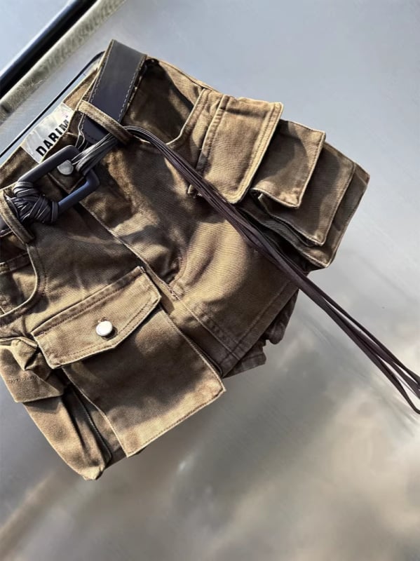 А-образна къса дънкова пола с множество джобове, без бръчки, памук-полиестър смес, пролет 2026