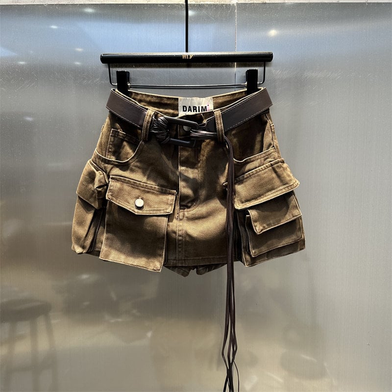 А-образна къса дънкова пола с множество джобове, без бръчки, памук-полиестър смес, пролет 2026