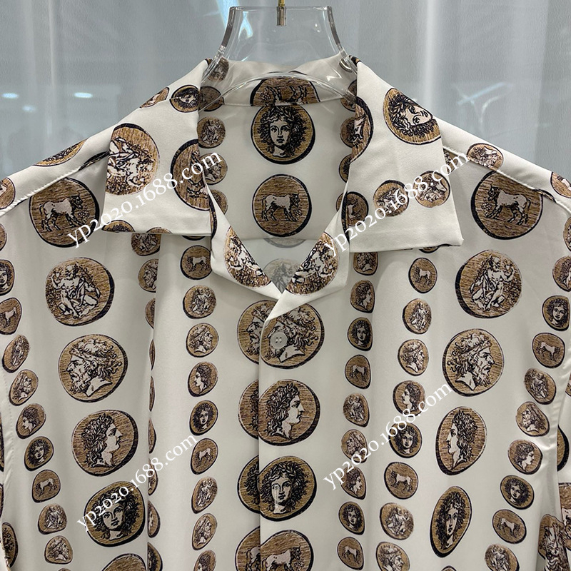 Cămașă bărbați cu mânecă scurtă, imprimeu digital, croi slim, 80% bumbac