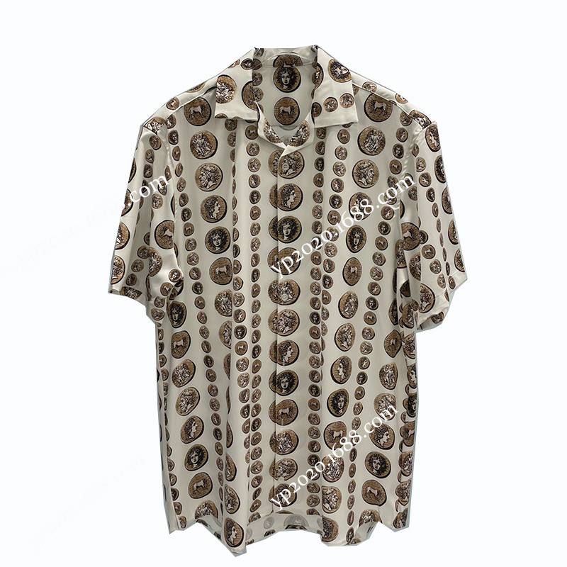 Cămașă bărbați cu mânecă scurtă, imprimeu digital, croi slim, 80% bumbac