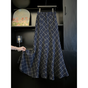 Пола русалка от полиестер с решетъчна шарка и мъхеста обработка, средна дължина, есен 2025