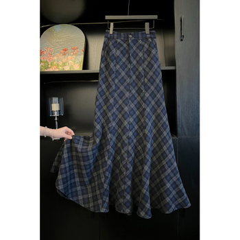 Пола русалка от полиестер с решетъчна шарка и мъхеста обработка, средна дължина, есен 2025