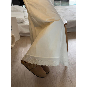 Fustă albă A-line din bumbac, cu dantelă la margine, talie înaltă, Plus Size, lungime midi, culoare solidă