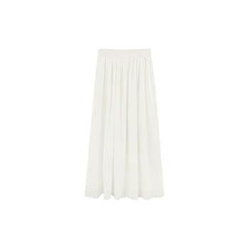 Fustă albă A-line din bumbac, cu dantelă la margine, talie înaltă, Plus Size, lungime midi, culoare solidă