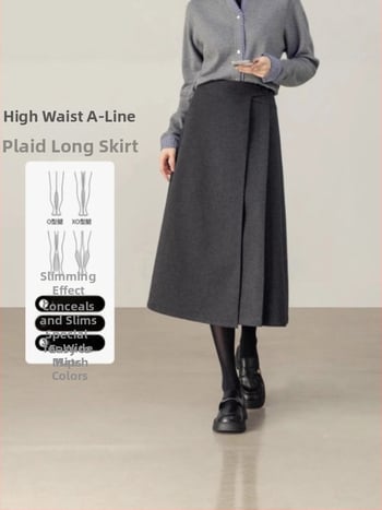 Плисирана пола с висока талия, средна дължина, вълнено-бленд плат, 70–80% полиестер, зима 2025