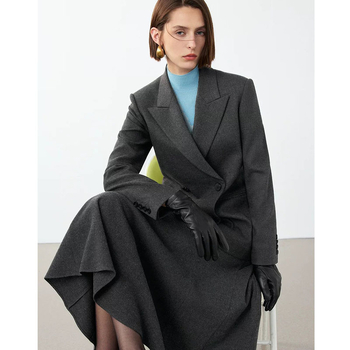 Женска миди пола с чадър силует, зимен ретро френски стил, смес полиестер и вълна (50–70% полиестер, до 30% вълна), дължина миди, микроеластична, за делово облекло