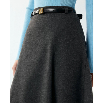 Женска миди пола с чадър силует, зимен ретро френски стил, смес полиестер и вълна (50–70% полиестер, до 30% вълна), дължина миди, микроеластична, за делово облекло