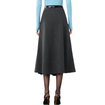 Женска миди пола с чадър силует, зимен ретро френски стил, смес полиестер и вълна (50–70% полиестер, до 30% вълна), дължина миди, микроеластична, за делово облекло