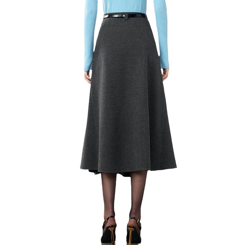 Женска миди пола с чадър силует, зимен ретро френски стил, смес полиестер и вълна (50–70% полиестер, до 30% вълна), дължина миди, микроеластична, за делово облекло