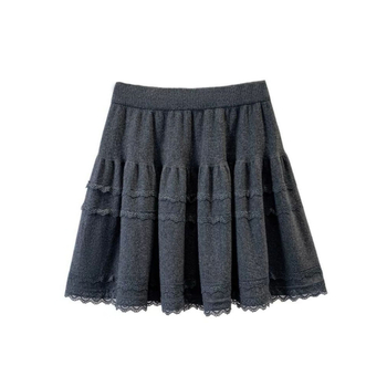 Suknja A-linije s visokim strukom, čipkasta heklana, jednobojna poliester tkanina, retro stil
