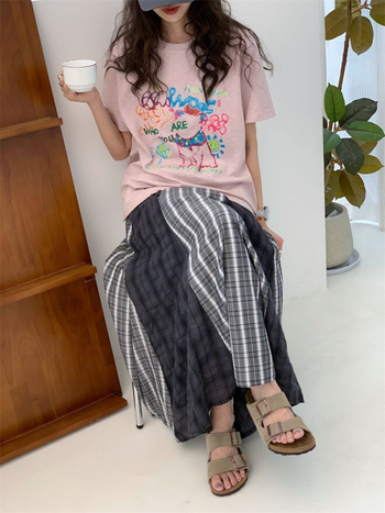 Плюс размер миди пола с patchwork и райета, полиестер, дължина миди, разкроена, ретро ежедневна каре, есен 2025