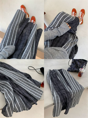 Плюс размер миди пола с patchwork и райета, полиестер, дължина миди, разкроена, ретро ежедневна каре, есен 2025