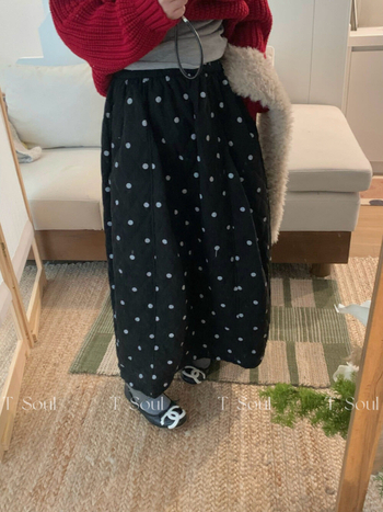 Duga suknja s točkicama, podstavljena, Flower Bud stil, mješavina pamuka, jesensko-zimski casual