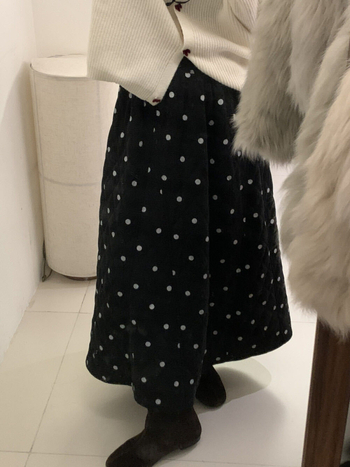 Duga suknja s točkicama, podstavljena, Flower Bud stil, mješavina pamuka, jesensko-zimski casual