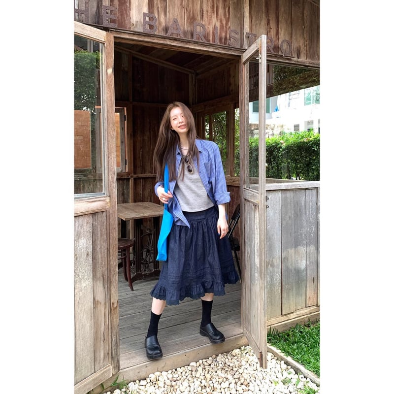 A-linijska midi suknja od pamuka i lana, 90–95% pamuka, mikroelastičnost, proljeće 2025