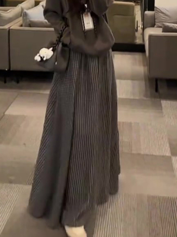 Duga suknja A-linije, s mrežastim uzorkom, poliester, blaga rastezljivost, elegantan poslovni stil