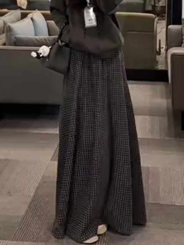 Duga suknja A-linije, s mrežastim uzorkom, poliester, blaga rastezljivost, elegantan poslovni stil