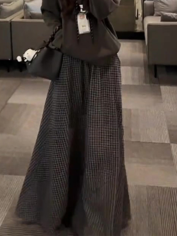 Duga suknja A-linije, s mrežastim uzorkom, poliester, blaga rastezljivost, elegantan poslovni stil