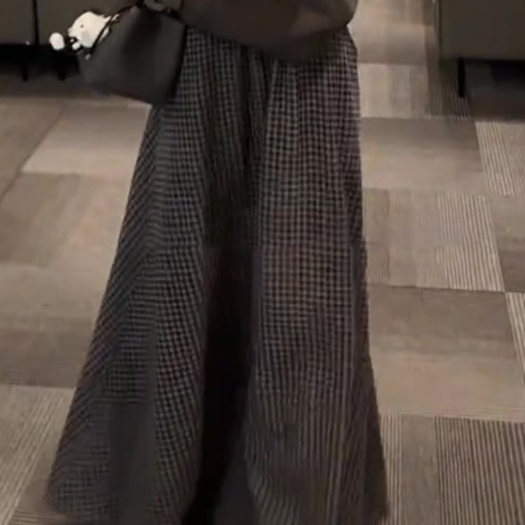 Duga suknja A-linije, s mrežastim uzorkom, poliester, blaga rastezljivost, elegantan poslovni stil