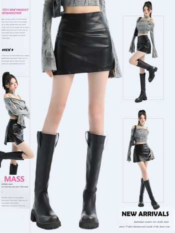 PU kožna kratka suknja za žene – tip A, jednobojna, poliester 70-80%, jesen-zima 2025, elegantan poslovni stil