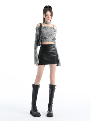 PU kožna kratka suknja za žene – tip A, jednobojna, poliester 70-80%, jesen-zima 2025, elegantan poslovni stil