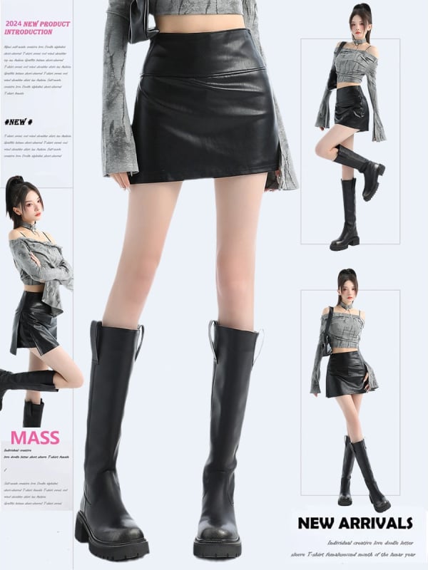 PU kožna kratka suknja za žene – tip A, jednobojna, poliester 70-80%, jesen-zima 2025, elegantan poslovni stil