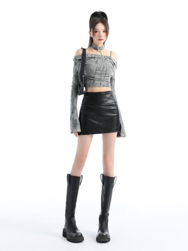 PU kožna kratka suknja za žene – tip A, jednobojna, poliester 70-80%, jesen-zima 2025, elegantan poslovni stil