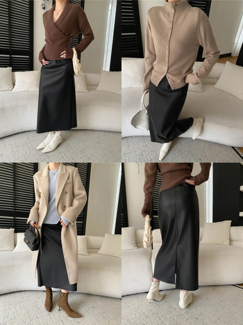 Suknja - Elegantni gradski stil, duga bok suknja, poliester s udjelom pamuka ispod 30%
