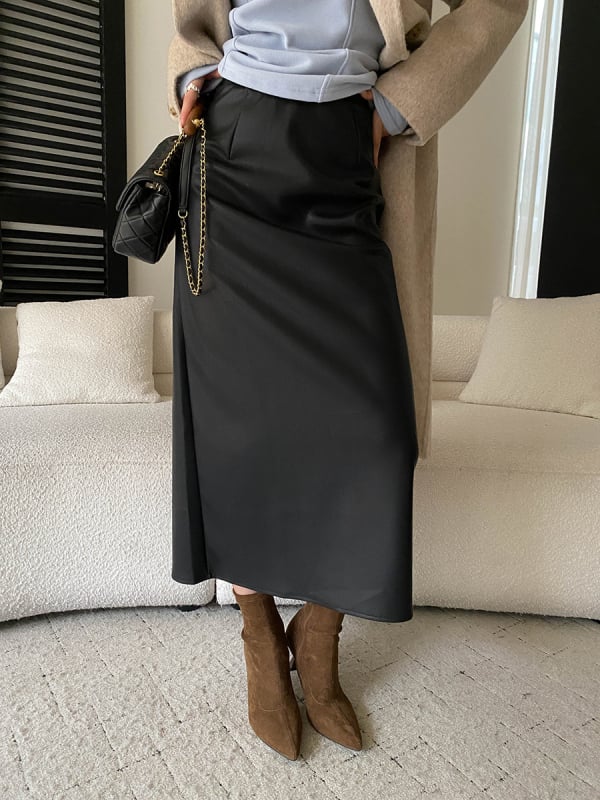 Suknja - Elegantni gradski stil, duga bok suknja, poliester s udjelom pamuka ispod 30%