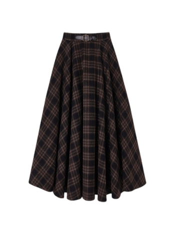 Kockasta suknja s visokim pasom, A-linija, srednje duljine, jesen 2025